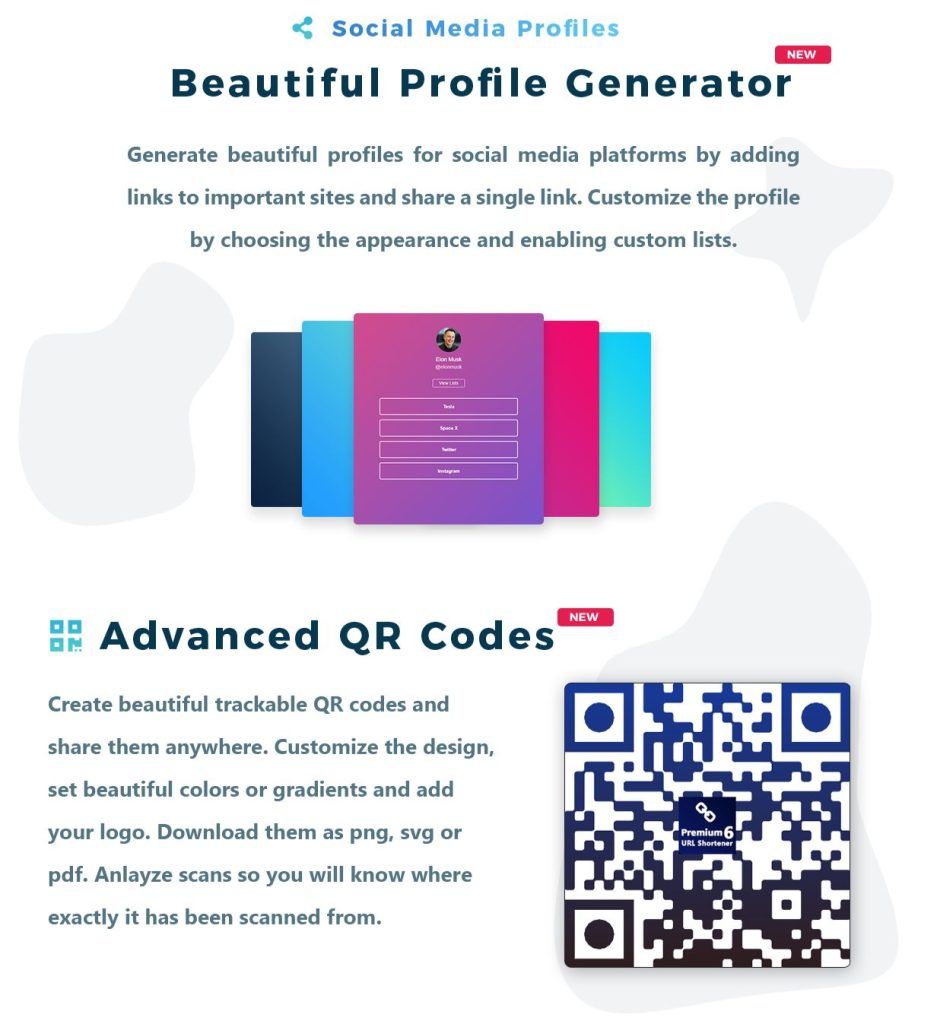 Premium URL Shortener Bio Profile and QR code Generator